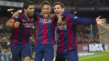 Luis Su&aacute;rez, Messi y Neymar, en su etapa en el Bar&ccedil;a. 