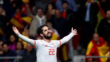 Soccer Football - International Friendly - Spain vs Argentina - Wanda Metropolitano, Madrid, Spain - March 27, 2018 Spain's Isco celebrates scoring their sixth goal and completing his hat-trick REUTERS/Juan Medina