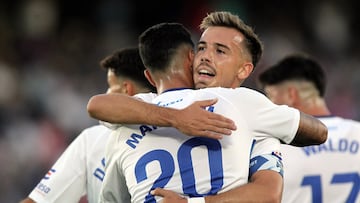 El Tenerife celebra un gol ante el Racing.
