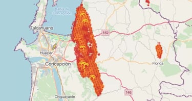 El mapa de los incendios forestales en Biobío: Concepción, Tomé, Penco, Lirquén...