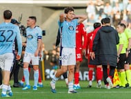 Marcos Alonso, a la conclusión del partido entre el Celta y el Friburgo en Balaídos.