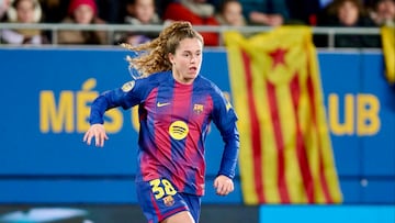 Laia Martret, durante su debut con el Barcelona en la Liga F.