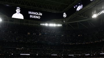 MADRID , 14/02/2026.- Minuto de silencio en recuerdo del exfutbolista Manolín Bueno, recientemente fallecido, antes del partido de LaLiga entre el Real Madrid y la Real Sociedad, este sábado en el estadio Santiago Bernabéu. EFE/ Sergio Pérez