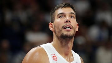 Spain's Willy Hernangomez looks on during the FIBA Eurobasket 2022 quarter-final basketball match between Spain and Finland in Berlin, Germany, on September 13, 2022. (Photo by Oliver Behrendt / AFP)