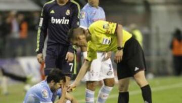Alex López, lesionado ante el Real Madrid.