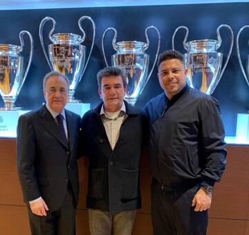 Florentino Pérez, Andrés Sánchez y Ronaldo Nazário, reunidos en el Santiago Bernabéu.