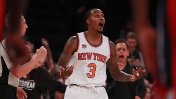 NEW YORK, NY - OCTOBER 10: Brandon Jennings #3 of the New York Knicks reacts against the Washington Wizards in the second half of the preseason game at Madison Square Garden on October 10, 2016 in New York City. NOTE TO USER: User expressly acknowledges and agrees that, by downloading and or using this photograph, User is consenting to the terms and conditions of the Getty Images License Agreement. Michael Reaves/Getty Images/AFP
== FOR NEWSPAPERS, INTERNET, TELCOS & TELEVISION USE ONLY ==