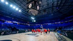 Entrenamiento de la selección española de baloncesto en el Palacio de Deportes José María Martín Carpena, este jueves en Málaga, en preparación a la Copa del Mundo de Baloncesto.