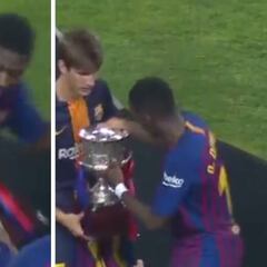Messi buscó a Dembélé para darle la Supercopa y el galo se desentendió: vean la secuencia