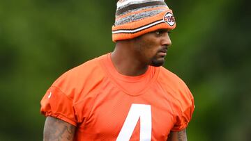 BEREA, OH - JUNE 14: Deshaun Watson #4 of the Cleveland Browns looks on during the Cleveland Browns mandatory minicamp at CrossCountry Mortgage Campus on June 14, 2022 in Berea, Ohio.   Nick Cammett/Getty Images/AFP
== FOR NEWSPAPERS, INTERNET, TELCOS & TELEVISION USE ONLY ==