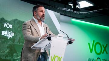 El presidente de Vox, Santiago Abascal, comparece durante el seguimiento de la jornada electoral de los comicios autonómicos de Galicia, en la sede nacional de Vox, a 18 de febrero de 2024, en Madrid (España). Todos los gallegos han sido llamados a las urnas hoy, 18 de febrero, para elegir a su nuevo presidente autonómico para los próximos cuatro años. Hay 75 escaños en juego, por lo que los candidatos de los diferentes partidos deben alcanzar una mayoría absoluta de 38 escaños para hacerse con la Presidencia.
18 FEBRERO 2024;VOX;ELECCIONES;ELECTORAL;GALLEGAS;GALICIA;COMICIOS;18F;
A. Pérez Meca / Europa Press
18/02/2024