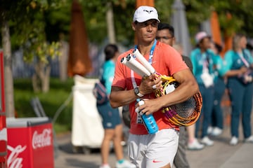 Rafa Nadal tras finalizar el entrenamiento dobles con Carlos Alcaraz.