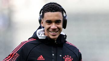 BERLIN, GERMANY - NOVEMBER 05: Jamal Musiala of Bayern München looks on prior to the Bundesliga match between Hertha BSC and FC Bayern München at Olympiastadion on November 05, 2022 in Berlin, Germany. (Photo by Maja Hitij/Getty Images)