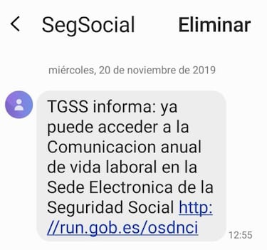 Si recibes este SMS de la Seguridad Social, no lo borres: es auténtico