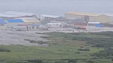 A powerful wave washes past a building located near the shore, after a powerful earthquake struck off the Kamchatka Peninsula, in Severo-Kurilsk, Sakhalin Region, Russia July 30, 2025 in this screen grab obtained from social media video Social media/via REUTERS THIS IMAGE HAS BEEN SUPPLIED BY A THIRD PARTY. NO RESALES. NO ARCHIVES. NEWS USE ONLY Reuters was able to confirm the location by buildings, water body and terrain which match with satellite images. Reuters was able to confirm the date by the corroborating local reports and official statements