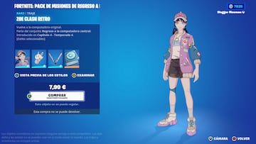 fortnite pack misiones nueva skin zoe clash retro