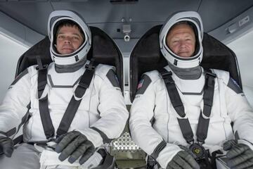 NASA astronauts Bob Behnken (L) and Doug Hurley participating in a fully integrated test of SpaceX Crew Dragon flight hardware back on 30 March 2020.