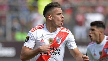 Rafael Santos Borré celebrando su gol con River Plate en la final de la Copa Libertadores ante Flamengo.