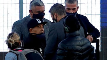 FILE PHOTO: Estadio Juan Carlos Zerillo, La Plata, Buenos Aires, Argentina - October 30, 2020 Diego Maradona is seen before the match between Gimnasia y Esgrima and Patronato. Demian Alday Estevez/Pool via Reuters/File Photo