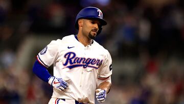 ARLINGTON, TX - APRIL 5: Marcus Semien #2 of the Texas Rangers runs the bases after hitting a three run home run against the Houston Astros during the sixth inning at Globe Life Field on April 5, 2024 in Arlington, Texas.   Ron Jenkins/Getty Images/AFP (Photo by Ron Jenkins / GETTY IMAGES NORTH AMERICA / Getty Images via AFP)