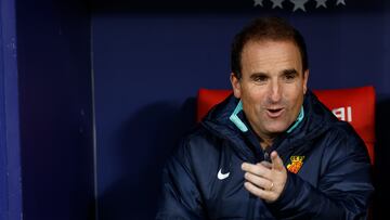 El técnico del Mallorca, Jagoba Arrasate, durante el encuentro contra el Atlético de Madrid en el estadio Metropolitano, en Madrid.