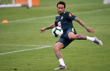 Brazil's footballer Neymar takes part in a training session of the national team.