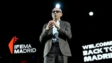 Stefano Domenicali, CEO of the Formula One proup, gives a press conference in Madrid on January 23, 2024 as F1 group announced that Madrid will stage a new Spanish Grand Prix from 2026. (Photo by JAVIER SORIANO / AFP)