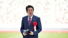 FILE PHOTO: Japan's Prime Minister Shinzo Abe attends the construction completion ceremony of the New National Stadium on December 15, 2019 in Tokyo, Japan.   Tomohiro Ohsumi/Pool via REUTERS/File Photo