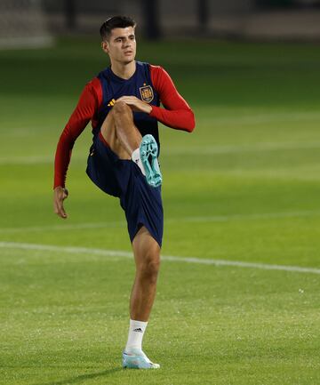 El delantero del Atlético de Madrid, Álvaro Morata, durante el entrenamiento de la selección española.