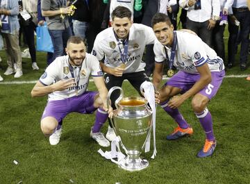 Raphael Varane, Enzo Zidane and Karim Benzema.