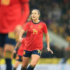 (FILES) Spain's midfielder Alexia Putellas looks on during the Women's International football match between England and Spain at the Carrow Road stadium, in Norwich, on February 20, 2022. Spain go into the Women's World Cup in Australia and New Zealand full of confidence and hope, with two-time Ballon d'Or winner Alexia Putellas as their headliner, having put the episode of rebellion instigated by fifteen of their players behind them. (Photo by Lindsey Parnaby / AFP)