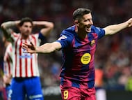 Soccer Football - LaLiga - Atletico Madrid v FC Barcelona - Riyadh Air Metropolitano, Madrid, Spain - April 4, 2026
FC Barcelona's Robert Lewandowski celebrates scoring their second goal REUTERS/Juan Barbosa