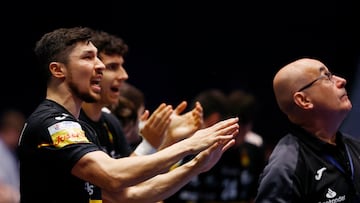 Handball - IHF Handball World Championships 2025 - Main Round III - Norway v Spain - Unity Arena, Oslo, Norway - January 22, 2025 Spain's Alex Dovichebaeva reacts from the bench during the match REUTERS/Susana Vera