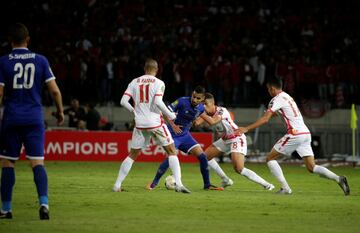 Soccer Football - CAF Champions League - Final - Wydad Casablanca vs Al Ahly Egypt - Mohammed V Stadium, Casablanca, Morocco - November 4, 2017  Al Ahly's Salahedine Said in action with Wydad's Ismail El Haddad   