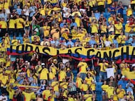 CHARLOTTE, NORTH CAROLINA - JULY 10: Colombia fans hold up a banner prior to the semi-final match between Uruguay and Colombia in the CONMEBOL Copa America USA 2024 at Bank of America Stadium on July 10, 2024 in Charlotte, North Carolina. (Photo by Robin Alam/ISI Photos/Getty Images)