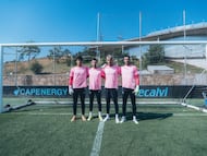 Los porteros Coke Carrillo, Marc Vidal, Andrei Radu e Iván Villar posan en un entrenamiento del Celta.
