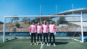 Los porteros Coke Carrillo, Marc Vidal, Andrei Radu e Iván Villar posan en un entrenamiento del Celta.