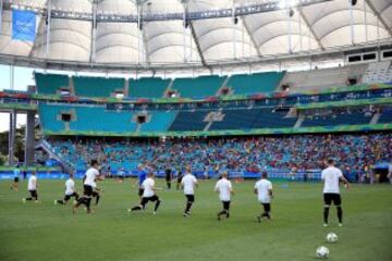 SALVADOR, BAHIA - AUGUST 07:  Germany warms up prior to their game against Korea in the Men's First Round Group C match at Arena Fonte Nova on August 7, 2016 in Salvador, Brazil. 