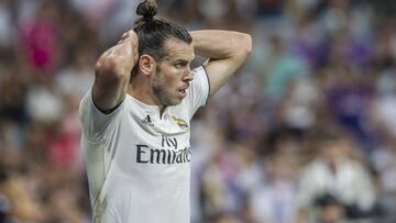Bale se lamenta tras una ocasión fallada en el derbi madrileño.
