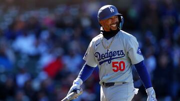 CHICAGO, ILLINOIS - APRIL 05: Mookie Betts #50 of the Los Angeles Dodgers reacts after striking out against the Chicago Cubs during the eighth inning at Wrigley Field on April 05, 2024 in Chicago, Illinois.   Michael Reaves/Getty Images/AFP (Photo by Michael Reaves / GETTY IMAGES NORTH AMERICA / Getty Images via AFP)