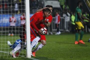 Futbol, Chile v Jamaica.
Partido amistoso 2016.
El jugador de la seleccion chilena Nicolas Castillo, celebra su gol contra Jamaica durante el partido amistoso disputado en el estadio Sausalito de Vina del Mar, Chile.
27/05/2016
Marcelo Hernandez/Photosport***********

Football, Chile v Jamaica.
Chile's player Nicolas Castillo,,celebrates after scoring against Jamaica during the friendly football match held at the Sausalito stadium in Vina del Mar, Chile.
27/05/2016
Marcelo Hernandez/Photosport*