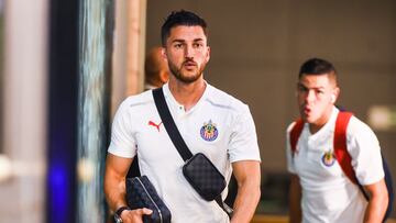Hiram Mier of Guadalajara during the game Santos vs Guadalajara, corresponding Round 03 the Torneo Apertura 2022 of the Liga BBVA MX at TSM -Corona- Stadium, on July 16, 2022.
<br><br>
Hiram Mier de Guadalajara durante el partido Santos vs Guadalajara, correspondiente a la Jornada 03 del Torneo Apertura 2022 de la Liga BBVA MX en el Estadio TSM -Corona-, el 16 de julio de 2022.