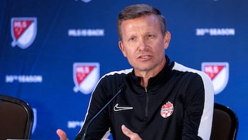 Miami Beach (United States), 09/01/2025.- Jesse Marsch, head coach of Canada men'Äôs national soccer team, speaks during the 2025 annual MLS Media Day in Miami Beach, Florida, USA, 09 January 2025. According to the organizers, the Major League Soccer (MLS) is the top-flight professional soccer league in the United States and Canada, and was founded in 1996 after the USA hosted the 1994 FIFA World Cup. (Mundial de Fútbol, Estados Unidos) EFE/EPA/CRISTOBAL HERRERA-ULASHKEVICH