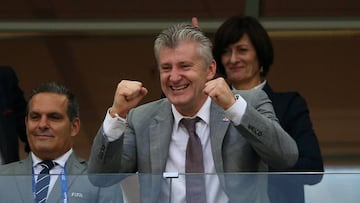 NIZHNY NOVGOROD, RUSSIA - JULY 01:  FIFA Legend Davor Suker reacts during the 2018 FIFA World Cup Russia Round of 16 match between Croatia and Denmark at Nizhny Novgorod Stadium on July 1, 2018 in Nizhny Novgorod, Russia.  (Photo by Alex Livesey/Getty Images)