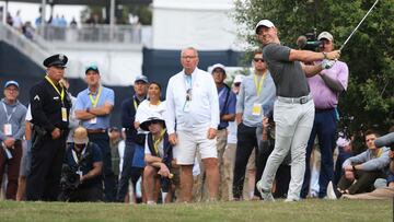 Rory McIlroy of Northern Ireland plays a shot during the first round of the 123rd U.S. Open Championship