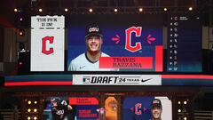 FORT WORTH, TEXAS - JULY 14: Travis Bazzana is announced as the first round draft pick for the Cleveland Guardians at the 2024 MLB Draft at Cowtown Coliseum on July 14, 2024 in Fort Worth, Texas.   Richard Rodriguez/Getty Images/AFP (Photo by Richard Rodriguez / GETTY IMAGES NORTH AMERICA / Getty Images via AFP)