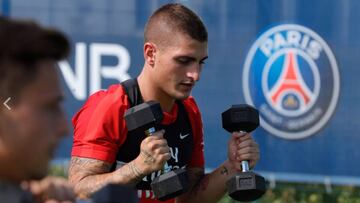 Verratti, en un entrenamiento del PSG