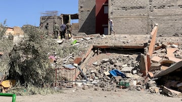 Rescuers carry a search operation following a powerful earthquake, in Amizmiz, in Morocco, September 9, 2023. REUTERS/Abdelhak Balhaki