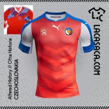 Checoslovaquia era la unión de dos naciones, República Checa y Eslovaquia. La web recrea una camiseta unificando las actuales elásticas de ambas selecciones.