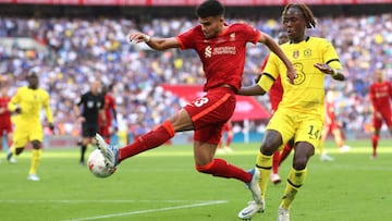 LONDON, ENGLAND - MAY 14: Luis Diaz of Liverpool and Trevoh Chalobah of Chelsea during The FA Cup Final match between Chelsea and Liverpool at Wembley Stadium on May 14, 2022 in London, England. (Photo by Charlotte Wilson/Offside/Offside via Getty Images)